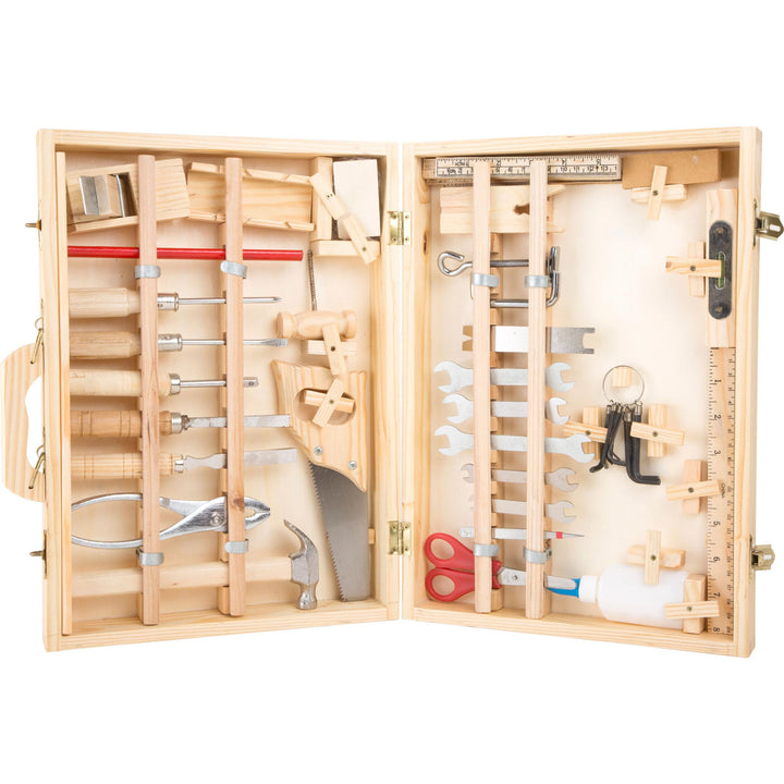 small foot Werkzeugkoffer Deluxe aus Holz, mit Zubehör, wie Hammer, Säge, Hobel uvm, ab 6 Jahren, 22