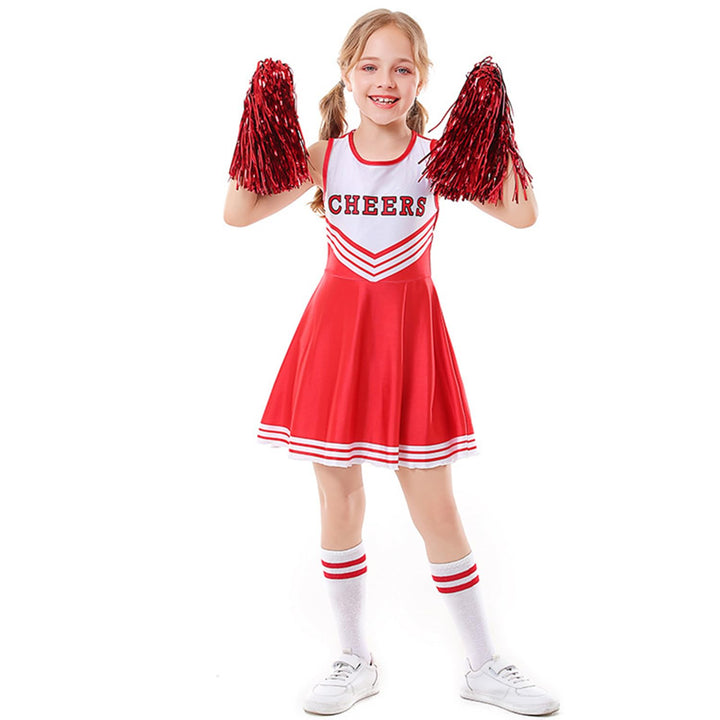 LOLANTA Cheerleader Kostüm Kinder, Cheerleadering Outfit Mädchen mit Pompons 6-7 Jahre Rot, 6-7 Jahr