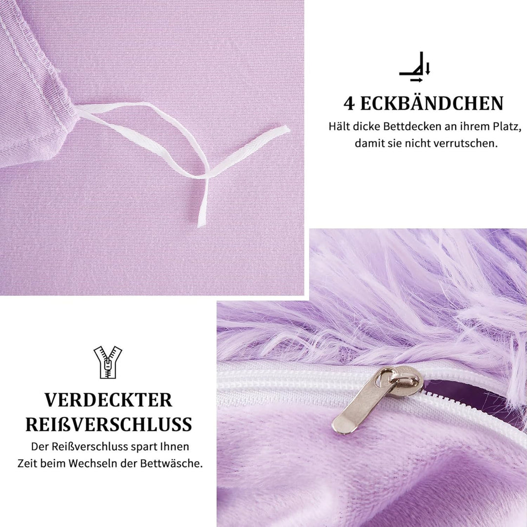 Freyamy Plüsch Bettwäsche 200x220cm Violett Langhaar Flauschig Warm Wendebettwäsche Flanell Samt Bib