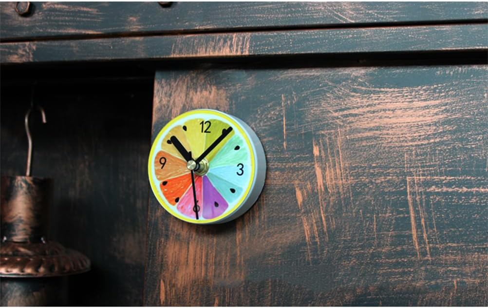 HOMSFOU Magnetische Kühlschrankuhr Zitrone Rund 3.35In Obst Muster Wanduhr Mit 3 Magneten Für Küche