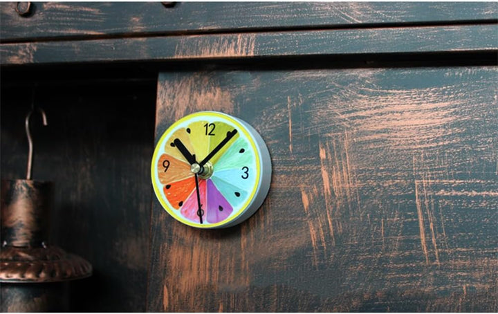HOMSFOU Magnetische Kühlschrankuhr Zitrone Rund 3.35In Obst Muster Wanduhr Mit 3 Magneten Für Küche