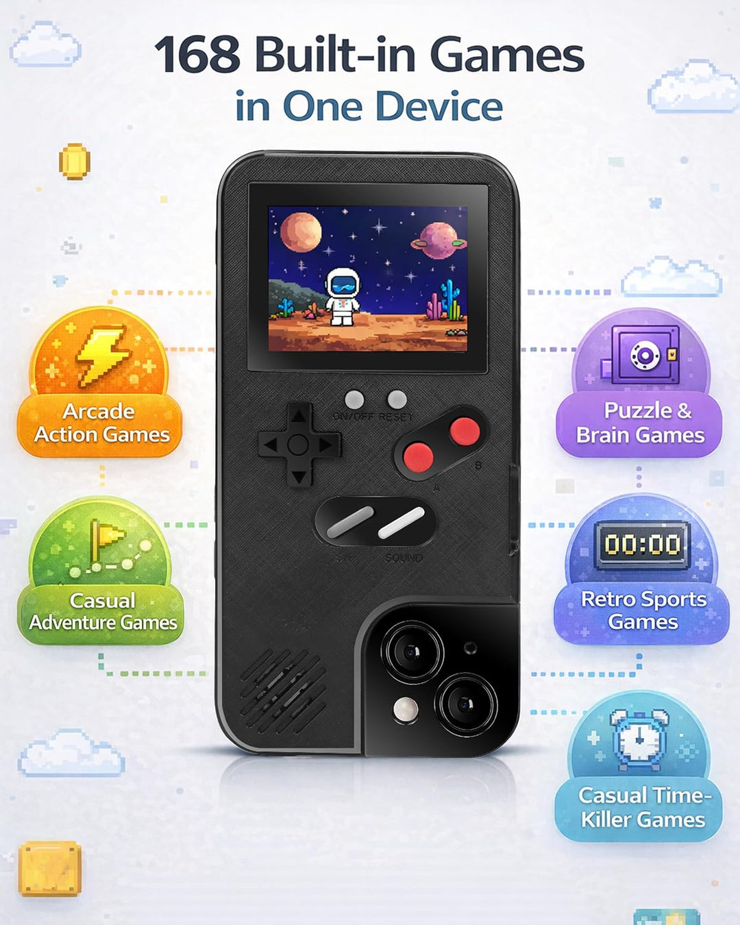 Chu9 Game Phone Case, 168 Eingebaute Kleine Videospiele Schwarz Kompatibel mit iPhone 13 Pro Max for
