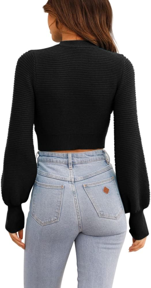 GeGekoko Damen Strickpullover Kurz Sexy Cropped Pullover mit Rundhalsausschnitt Herbst Winter Warmer