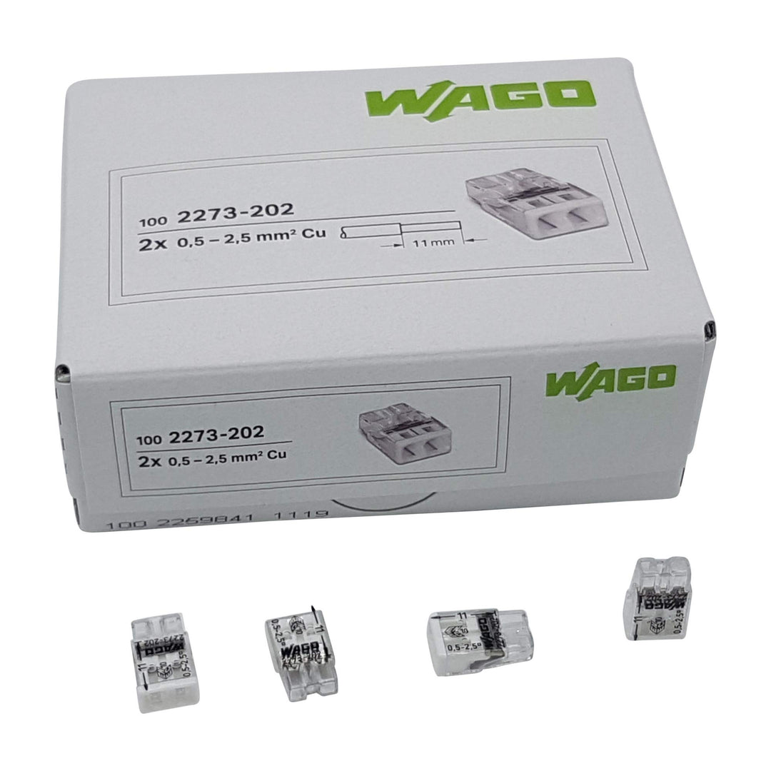 WAGO Wago 2273-202 Kompaktklemme, 0,5-2,5 mm, 2-polig, transparent, weiss, 100 Stück