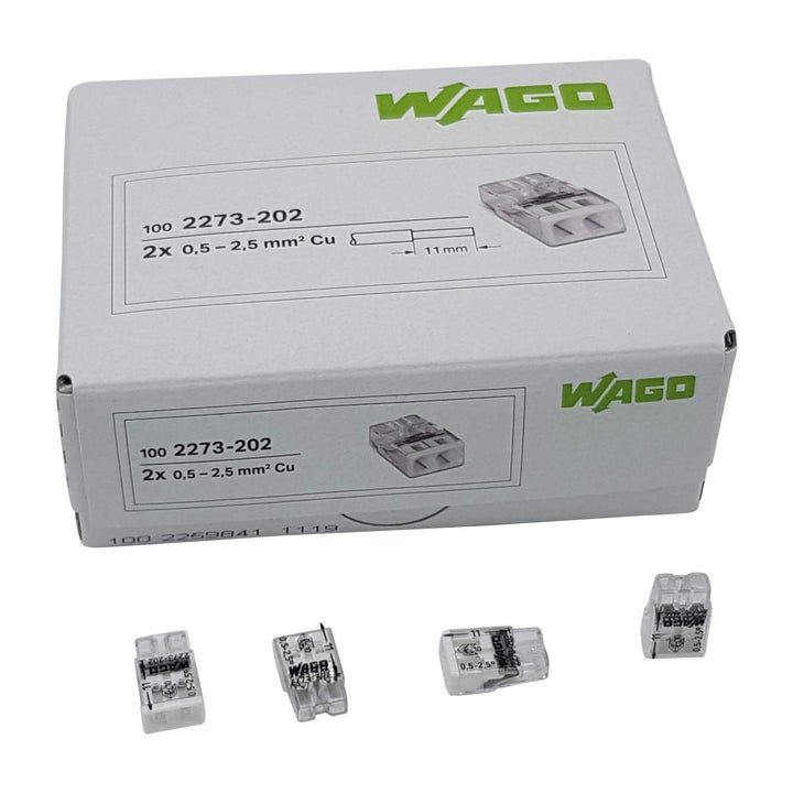 WAGO Wago 2273-202 Kompaktklemme, 0,5-2,5 mm, 2-polig, transparent, weiss, 100 Stück