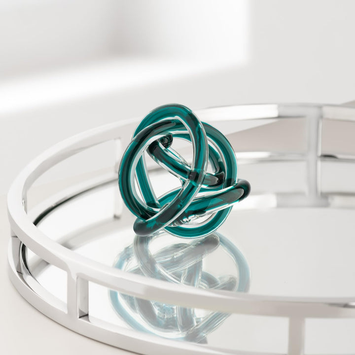 Torre & Tagus Orbit mundgeblasene Glas-Skulptur mit Unendlichkeitsknoten, 7,6 cm, Glaskunst, Deko-Ku