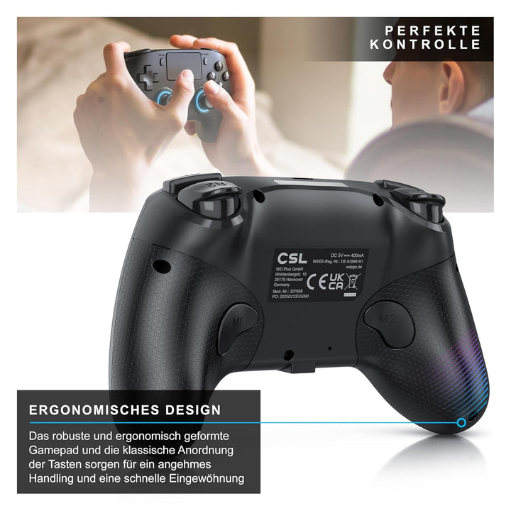 CSL - Wireless Gamepad für PC und PS4 - PC Anschluss - Wireless Controller - Dual Vibration - Headse