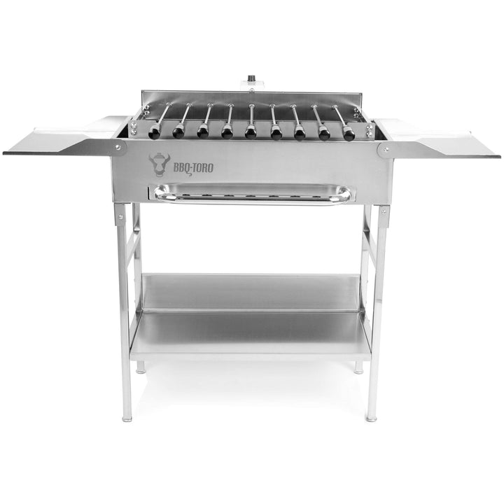 BBQ-Toro Grilltisch mit elektrischem Spiessdreher und Grillrost | Edelstahl Grill mit Drehspiess Auf