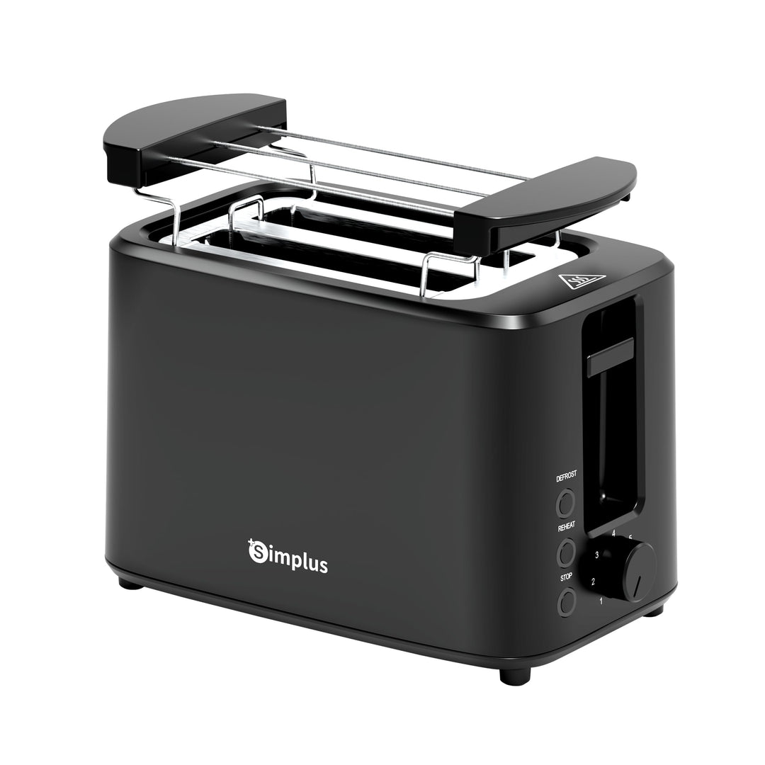 SIMPLUS Toaster 2 Toastschlitze, 7 Bräunungsstufen, Auftau- & Aufwärmfunktion, Brötchenaufsatz, extr