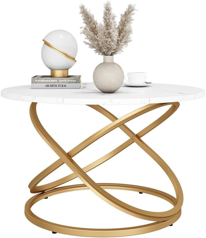 Vicco Couchtisch Calgary, Weiss/Gold, 79.5 x 46 cm mit grosse Arbeitsfläche, Weiss/Gold