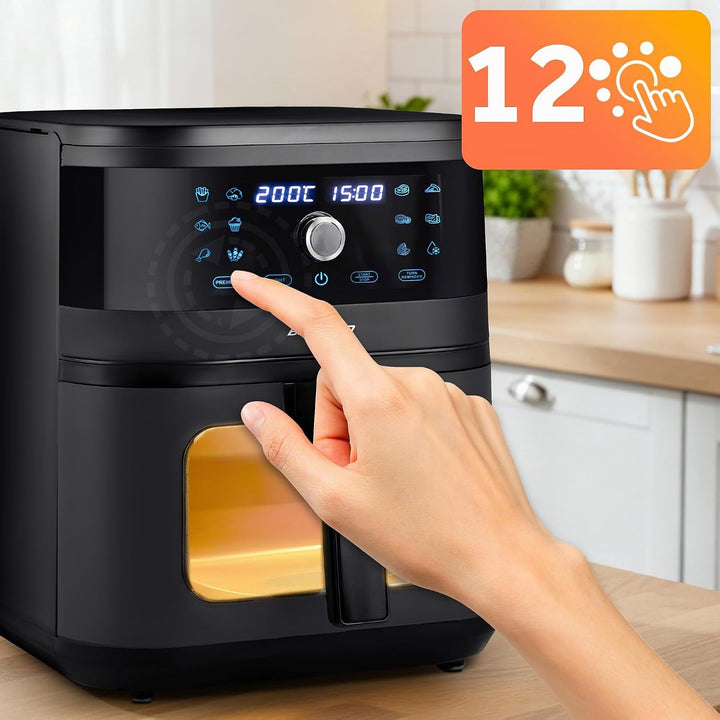 Berdsen Heissluftfritteuse XXL 8L - Airfryer mit Sichtfenster und Touchscreen - 1700W - 12 Programme