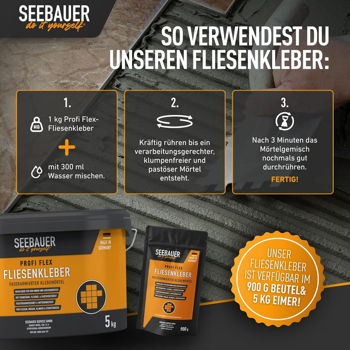 Profi Flex-Fliesenkleber 5 kg - Faserarmierter Flexkleber für Wand- & Bodenfliesen, Mosaik, Riemchen