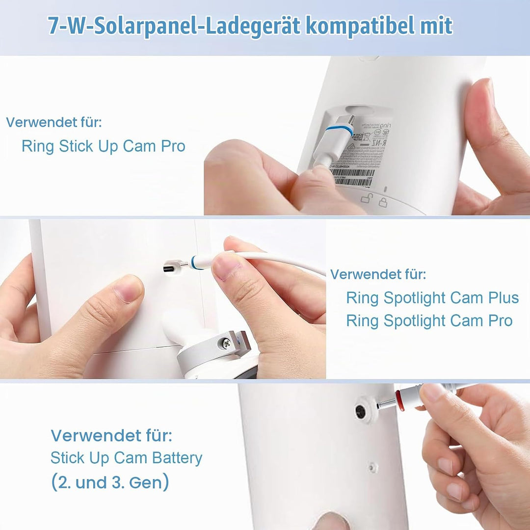 Solarpanel für Ring Kamera, 7W Kompatibel mit Ring Stick Up Cam (2./3. Gen) &amp; Pro, Spotlight Cam Plu
