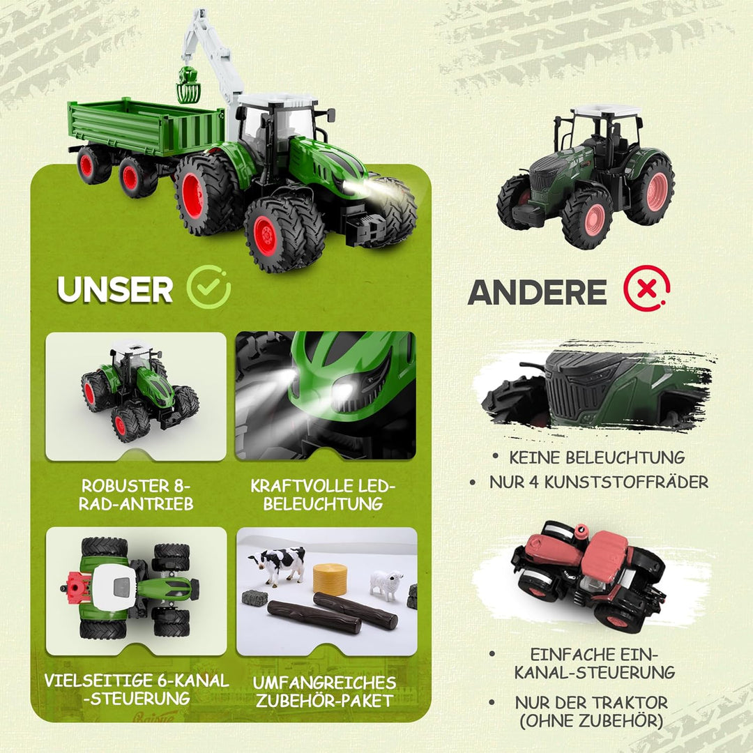 Ferngesteuerter Traktor Ferngesteuert, 2.4GHz RC Traktor Spielzeug, 1:16 Traktor mit Anhänger und Li