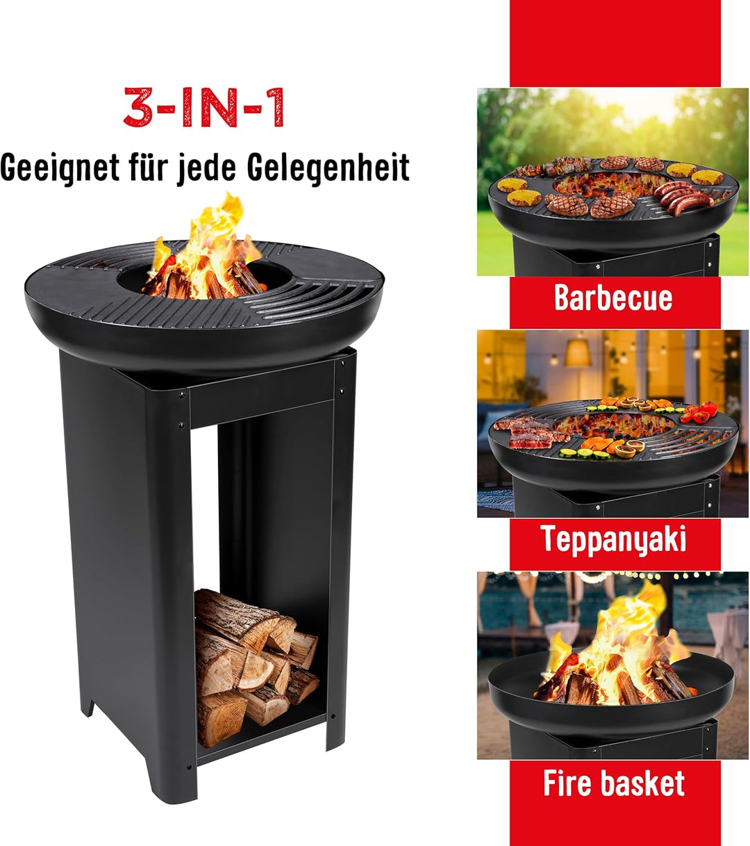 BBQ Collection 3-in-1 Feuerschale und Teppanyaki Grillrost - Feuerkorb - Plancha Grillplatte - 61 x