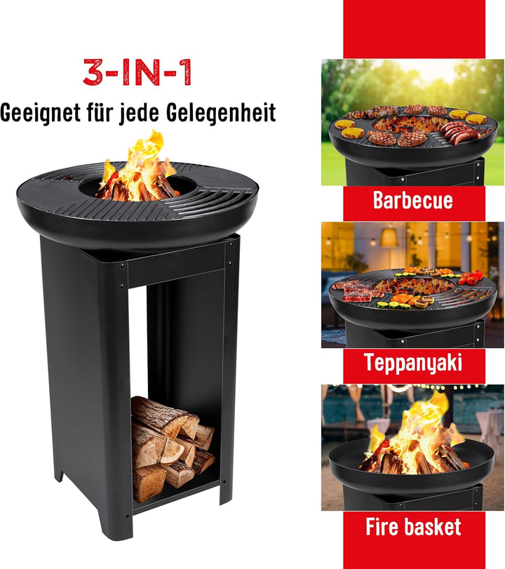 BBQ Collection 3-in-1 Feuerschale und Teppanyaki Grillrost - Feuerkorb - Plancha Grillplatte - 61 x