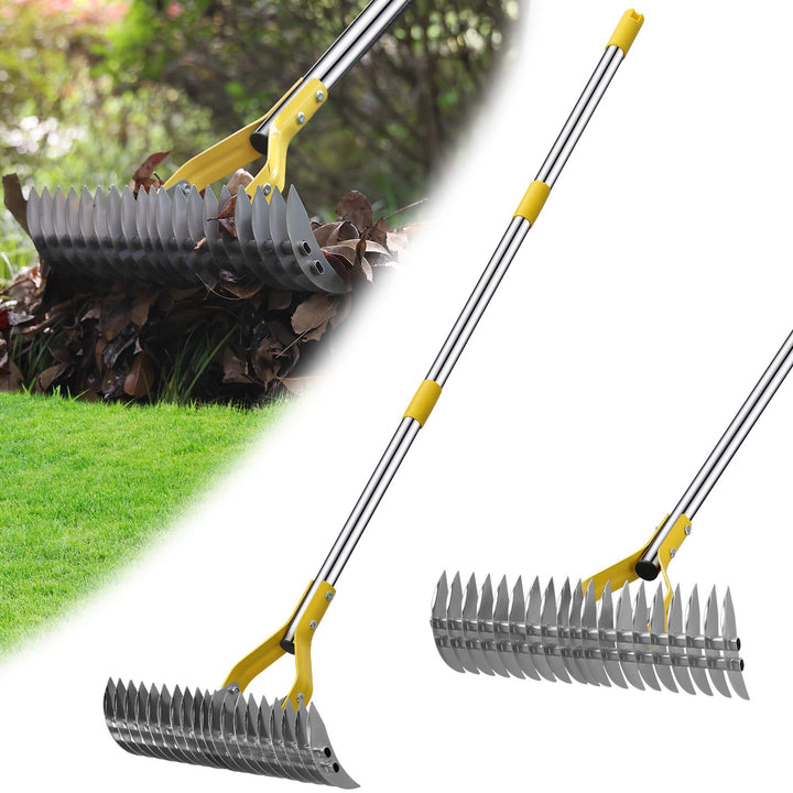 Vertikutierrechen Strohrechen, Rasenrechen Mit 114 cm Verstellbarem Langem Griff Robuster Garten-Lau
