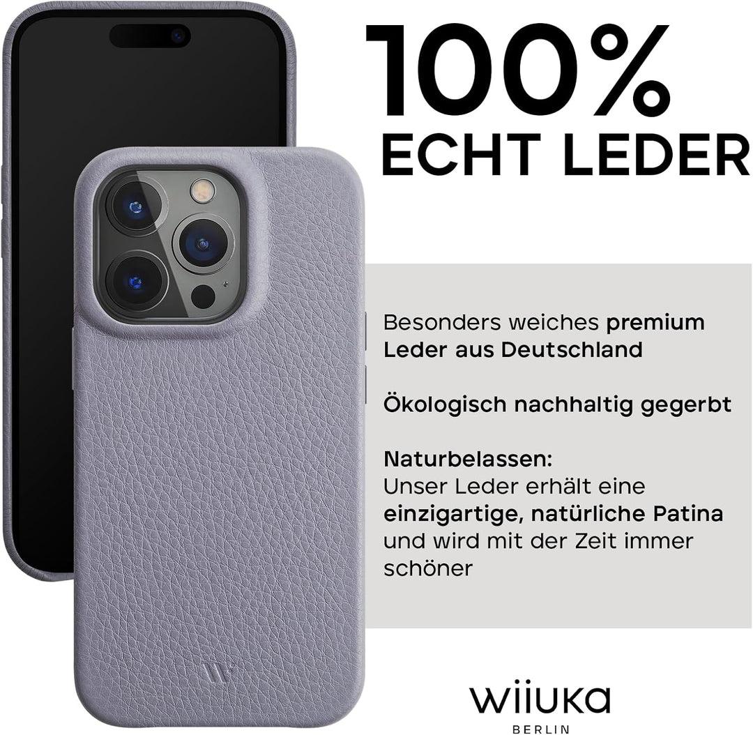 WIIUKA Hülle für iPhone 15 Pro Max, Leder aus Deutschland, Lederhülle extra Dünn, Premium Handyhülle