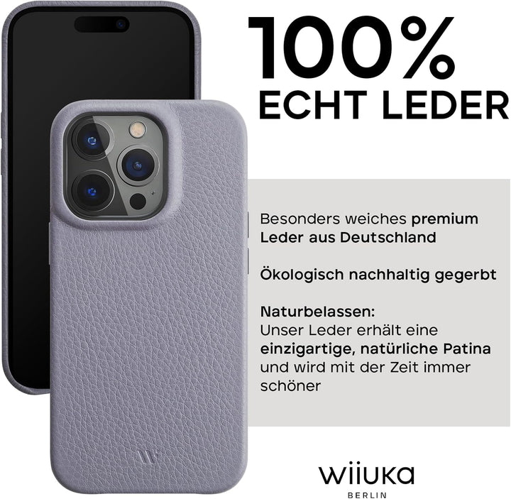 WIIUKA Hülle für iPhone 15 Pro Max, Leder aus Deutschland, Lederhülle extra Dünn, Premium Handyhülle