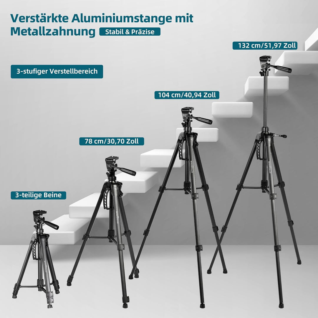 Laser-Stativ SLT01 – Höhenverstellbar 47–130 cm, Aluminium Stativ mit Kurbel-Feinhub, 360° Drehkopf,