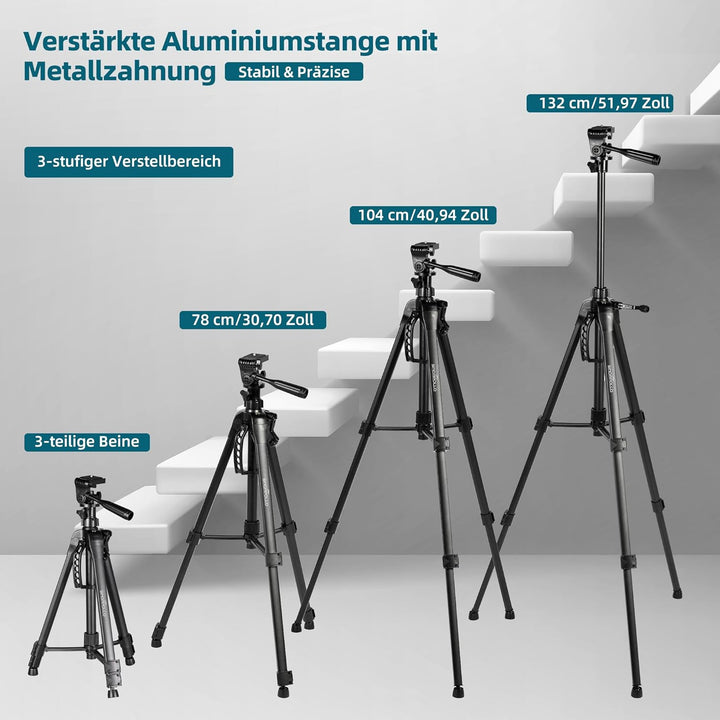Laser-Stativ SLT01 – Höhenverstellbar 47–130 cm, Aluminium Stativ mit Kurbel-Feinhub, 360° Drehkopf,