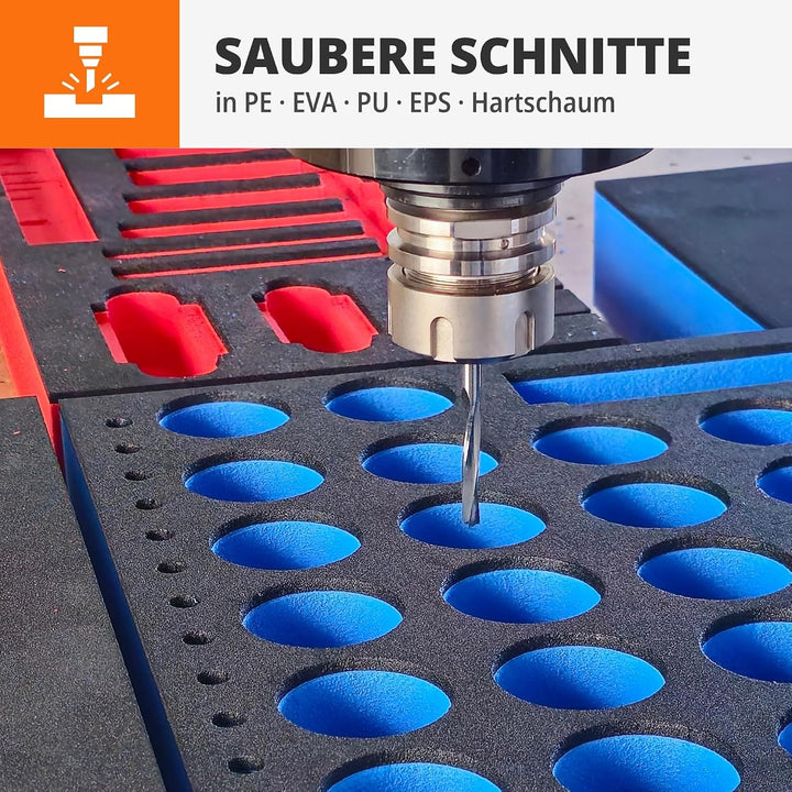 3-Schneider Spiralnutfräser 10° mit Freischliff für Schaumstoff | Hochglanzpoliert | CNC-Fräser für
