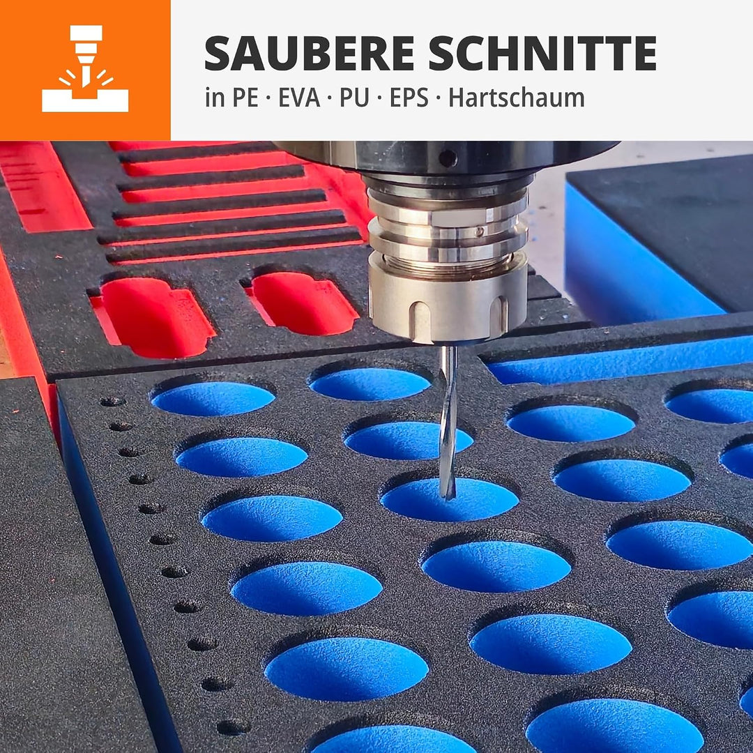 3-Schneider Spiralnutfräser 10° mit Freischliff für Schaumstoff | Hochglanzpoliert | CNC-Fräser für