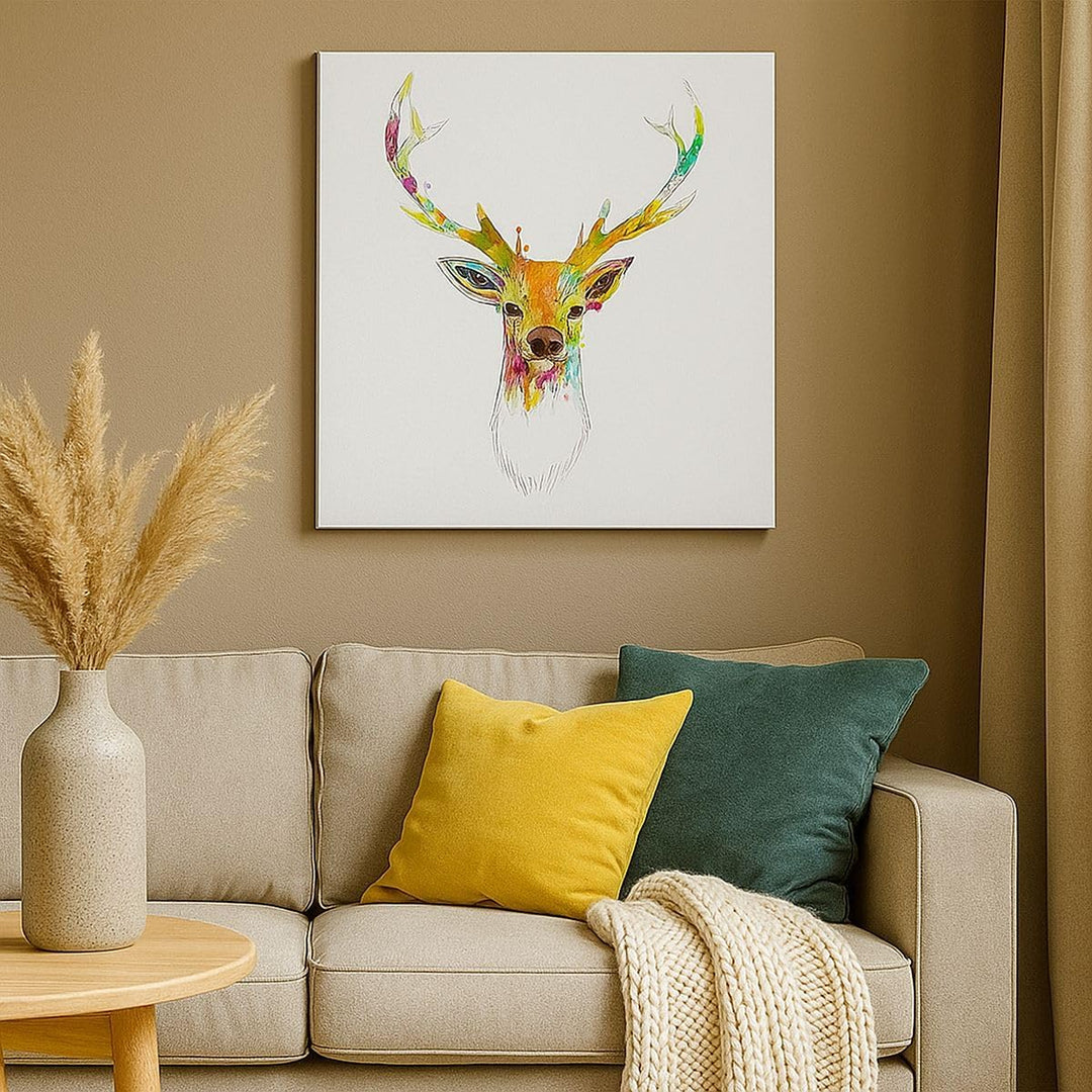 Bilder auf Leinwand 70x70cm Leinwandbild Deer fantasie Graffiti Grafik Gross Wanddeko Bild Schlafzim