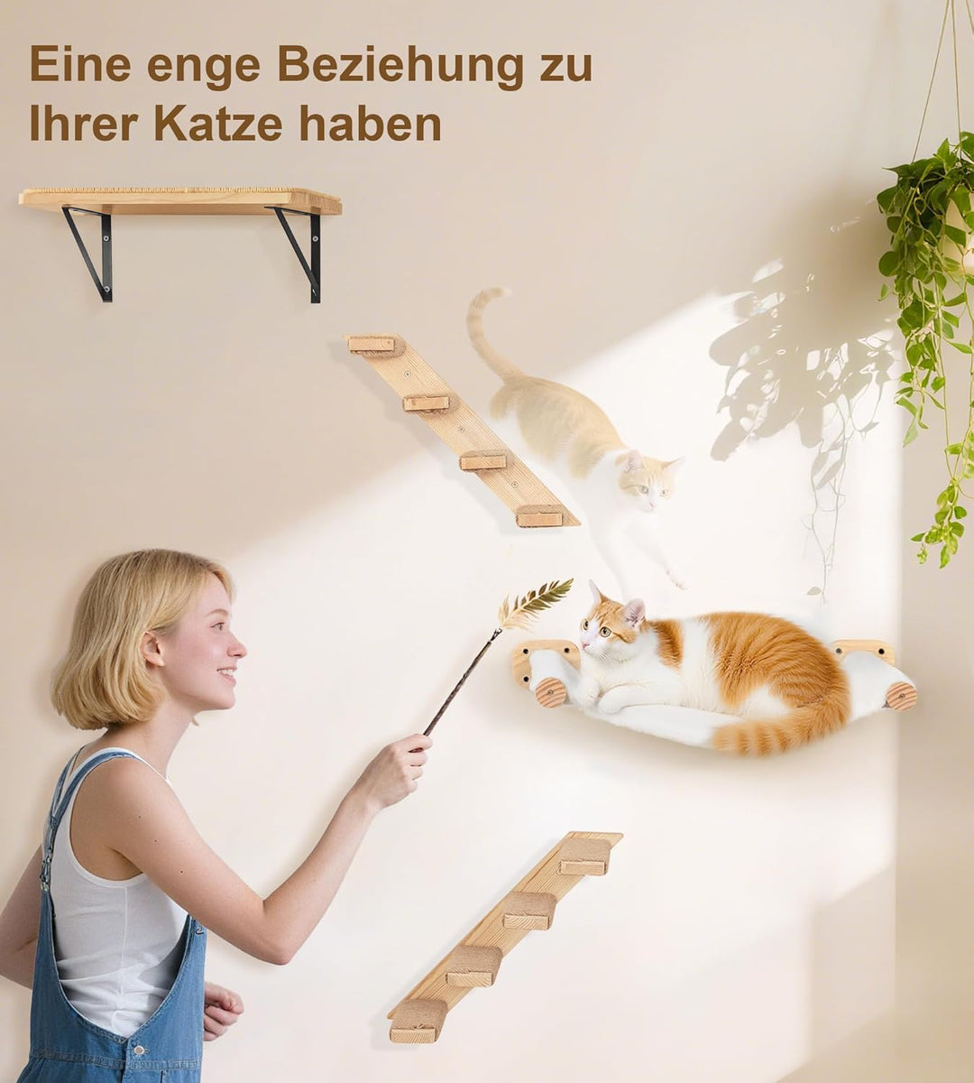 4-Teilig Kletterwand Katzen, Wandmontiertes Katzenhängematte, Katzen Kletterwand Set, Katzenbett zum