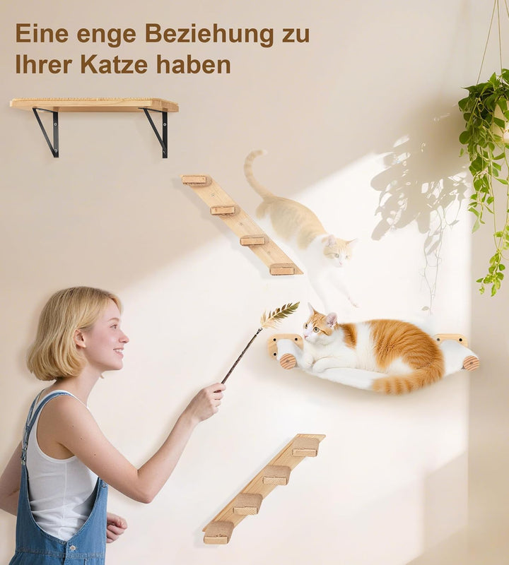 4-Teilig Kletterwand Katzen, Wandmontiertes Katzenhängematte, Katzen Kletterwand Set, Katzenbett zum