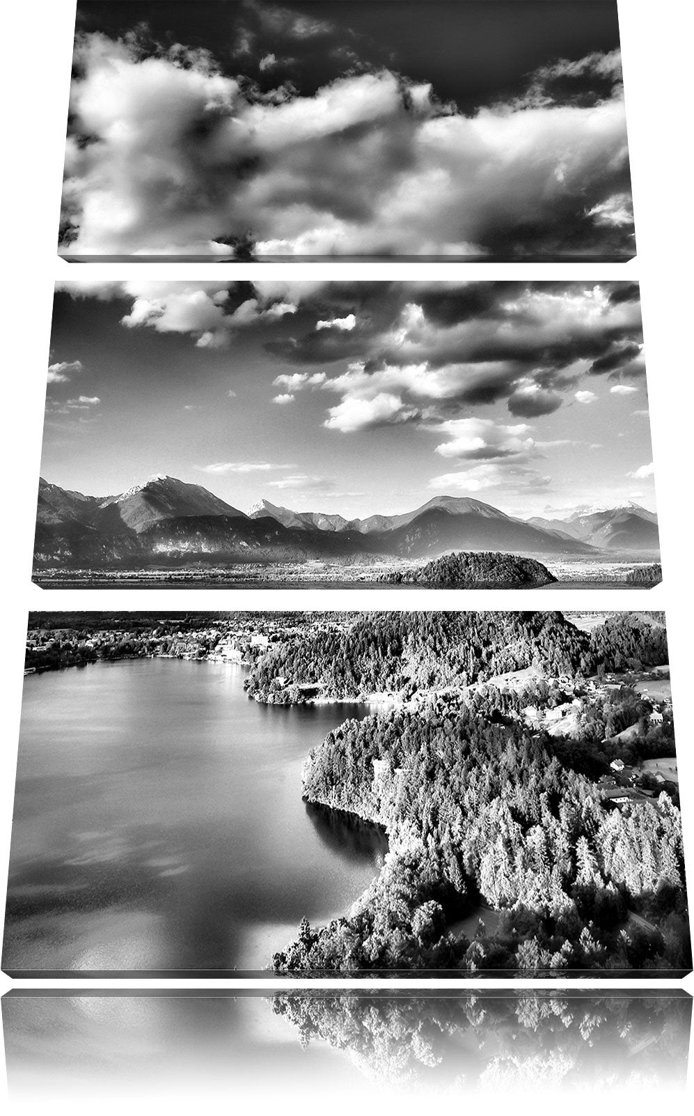 Pixxprint See mit Insel Landschaft als Leinwandbild/Grösse: 3 Teilig (120x80) cm/Wandbild/Kunstdruck