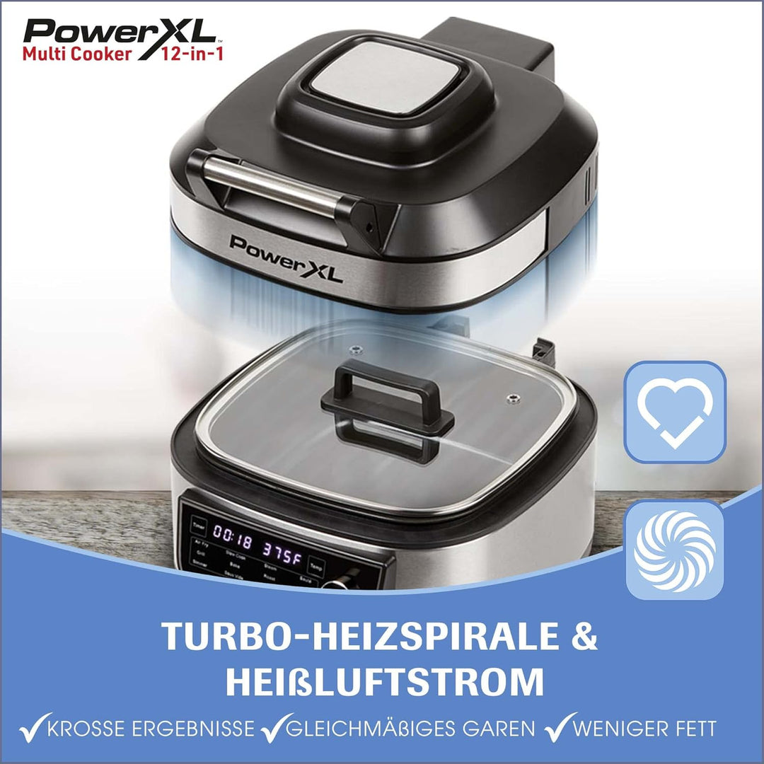 PowerXL MultiCooker Frittierkorb-Set - 12 in 1 Multikocher mit Warmhaltefunktion - Heissluftfritteus