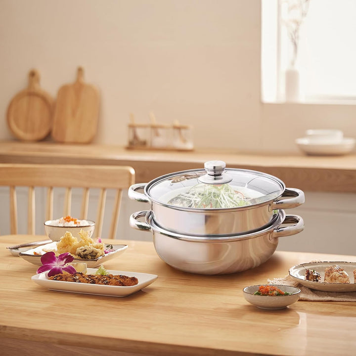 2-lagiges Dampfgarer-Kochtopf-Set aus Edelstahl, Dampfgarer Zum Kochen, Alltagspfanne, Dampfgarer-Pf