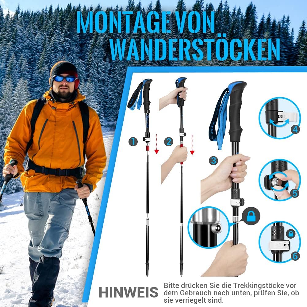 Glymnis Wanderstöcke Trekkingstöcke Walking Stöcke 7075 Aluminium Wanderstock verstellbar 110-130cm