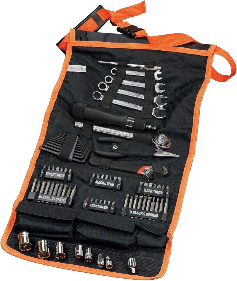 Black+Decker 77-teilig Handliche Roll-Tasche (mit Autowerkzeug-Zubehör) A7063