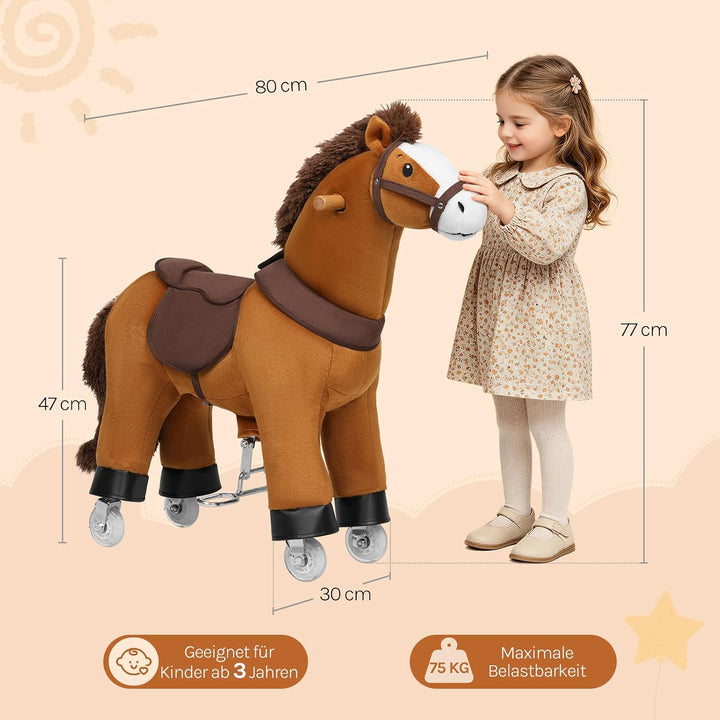 WOLTU Stehpferd auf Rollen, Reitpferd mit Klangfunktion für Kinder ab 4 Jahren, Plüschpferd zum Sitz