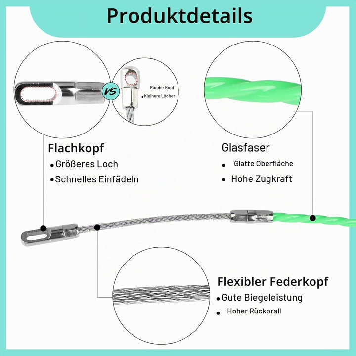 EFUTURETIME Einziehhilfe Kabel 50M Glasfaser Kabeleinziehband für Kabel, 4.5mm Zugdraht für Leerrohr