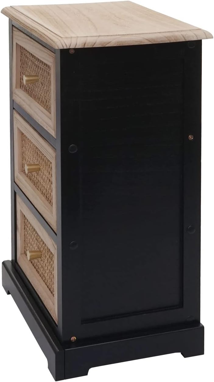 Mendler Kommode HWC-K87, Schubladenschrank Schrank, Holz Rattan 63x40x28cm - schwarz, naturfarben, S