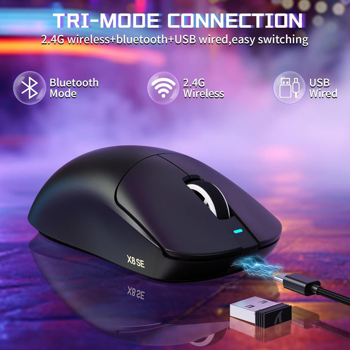 MAMBASNAKE X Attack Shark X8SE 55g ultraleichte kabellose Gaming Maus–bis zu 25000 DPI,PAW3311-Senso