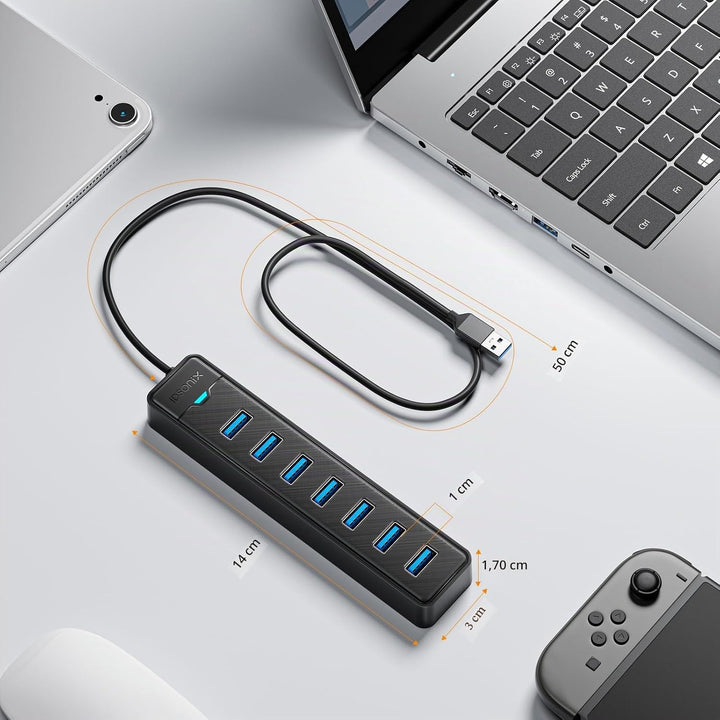 iDsonix USB Hub 3.0, 7 Ports USB Hub [0.5m] USB Verteiler Multiport Adapter USB Splitter 5Gbps Data