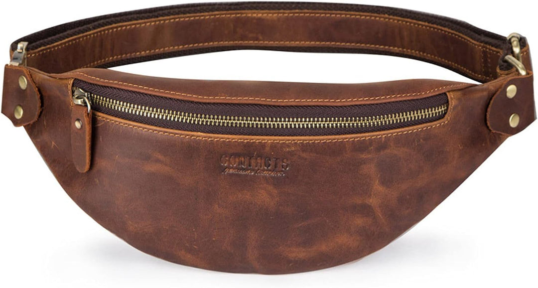FANDARE Retro Brusttasche Leder Bauchtasche Sling Waist Bag Herren Unternehmen Schultertasche Umhäng