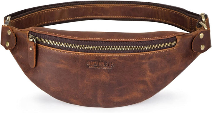 FANDARE Retro Brusttasche Leder Bauchtasche Sling Waist Bag Herren Unternehmen Schultertasche Umhäng