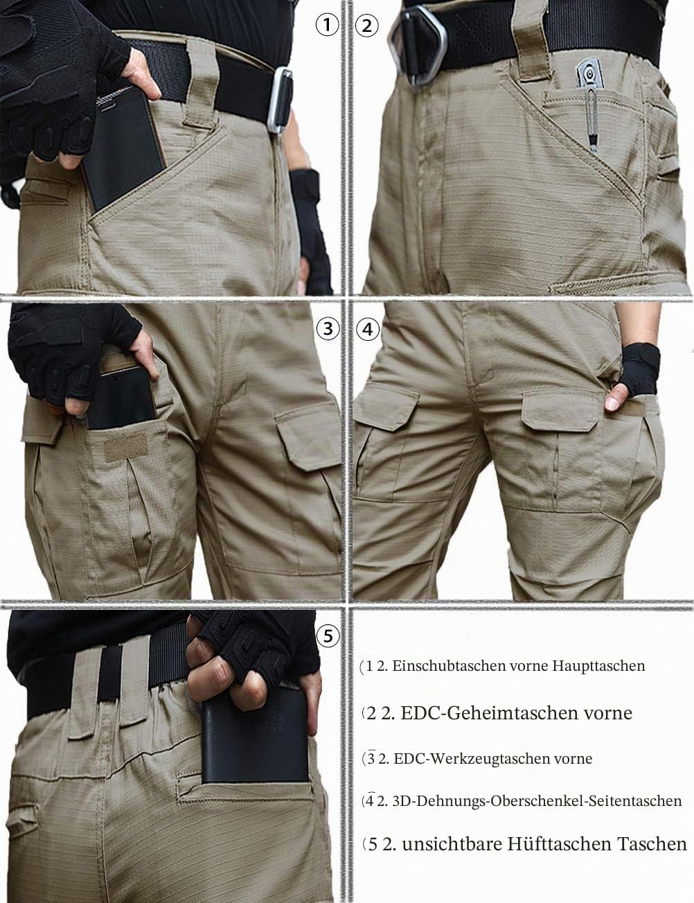 Wasserfeste Herren Hose Relaxed Fit Tactical Combat Army Cargo Arbeitshose mit Mehrfachtasche M Slim
