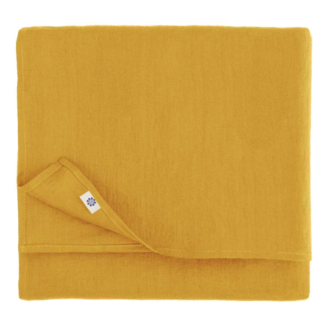 Linen & Cotton Tischdecke Stoff Tischtuch Tischwäsche Hygge - 100% Leinen, Senfgelb/Gelb (80 x 80 cm