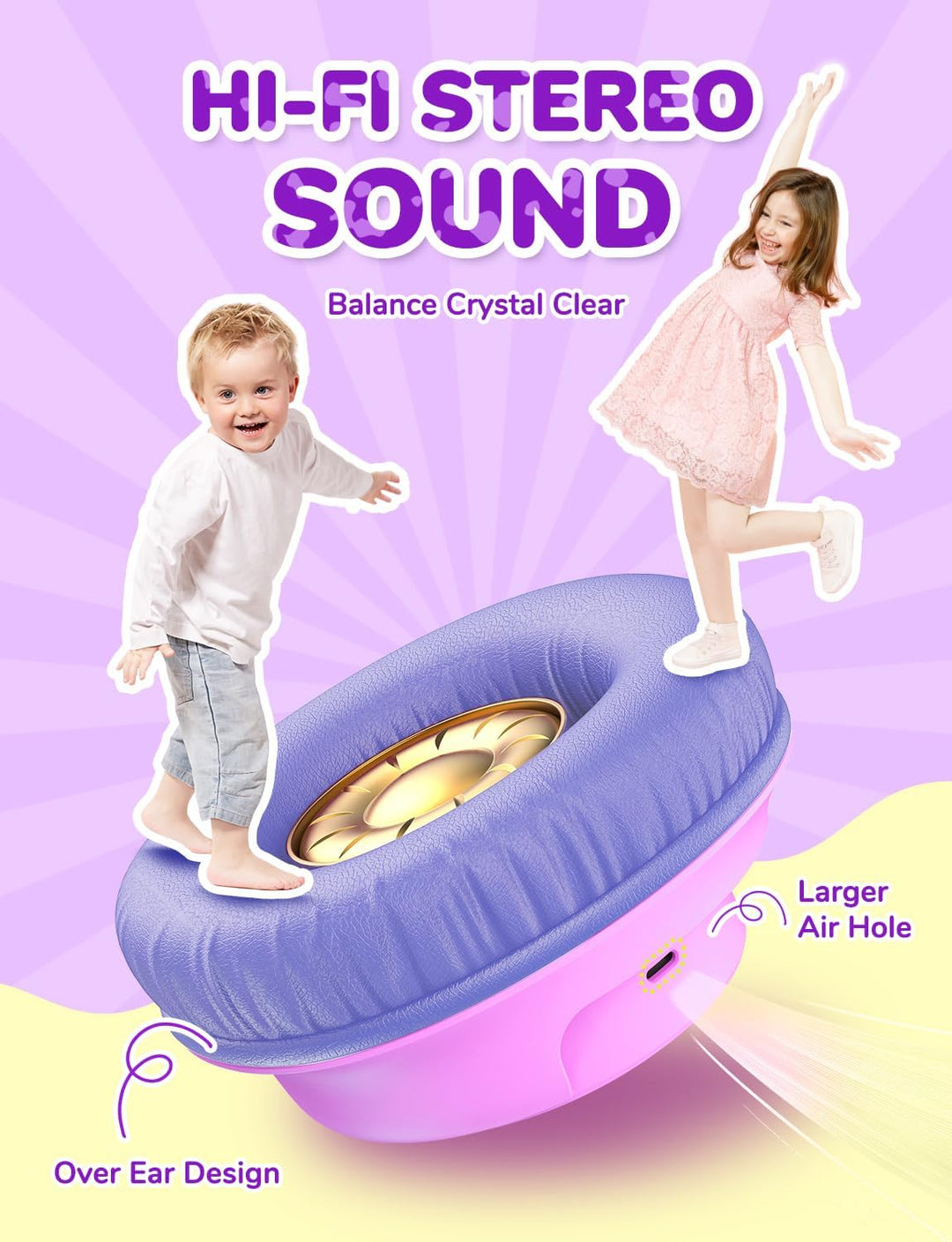 iClever Bluetooth Kopfhörer Kinder mit LED-Leuchten, 74/85dBA Lautstärkebegrenzung, 43 Stunden Spiel