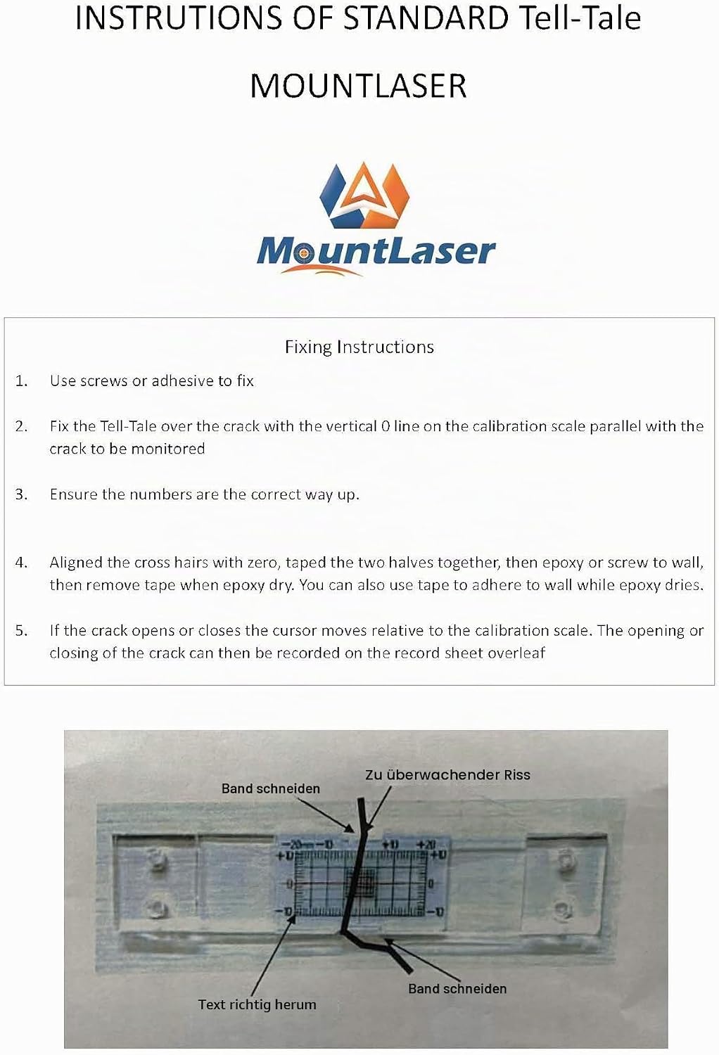 Mountlaser Rissmessgerät Monitor, Gebäudewand Standard Rissmonitor, Spaltmass Rissüberwachung Aufzei