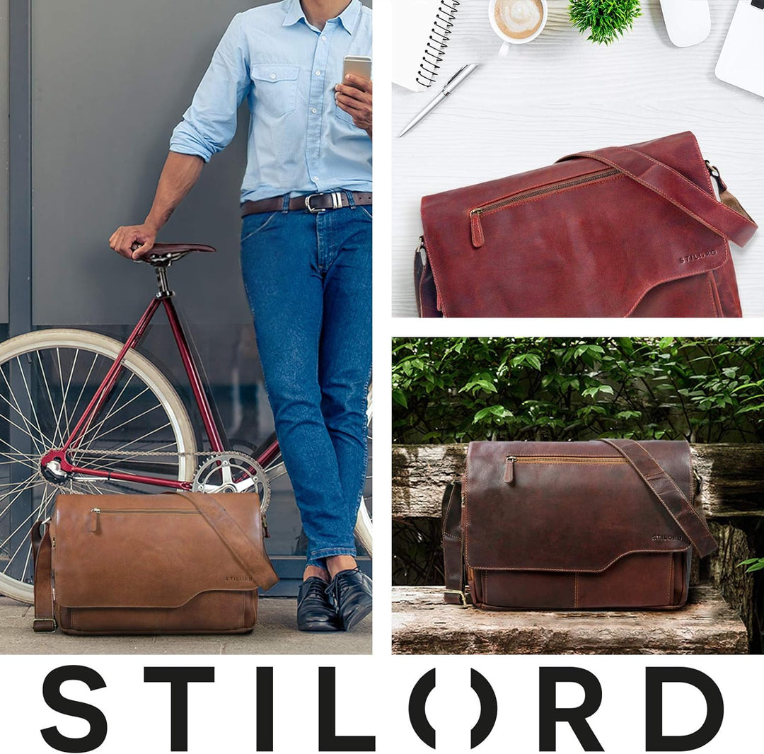 STILORD 'Marvin' Ledertasche Umhängetasche Modernes Vintage Design 15.6 Zoll Laptoptasche grosse Uni