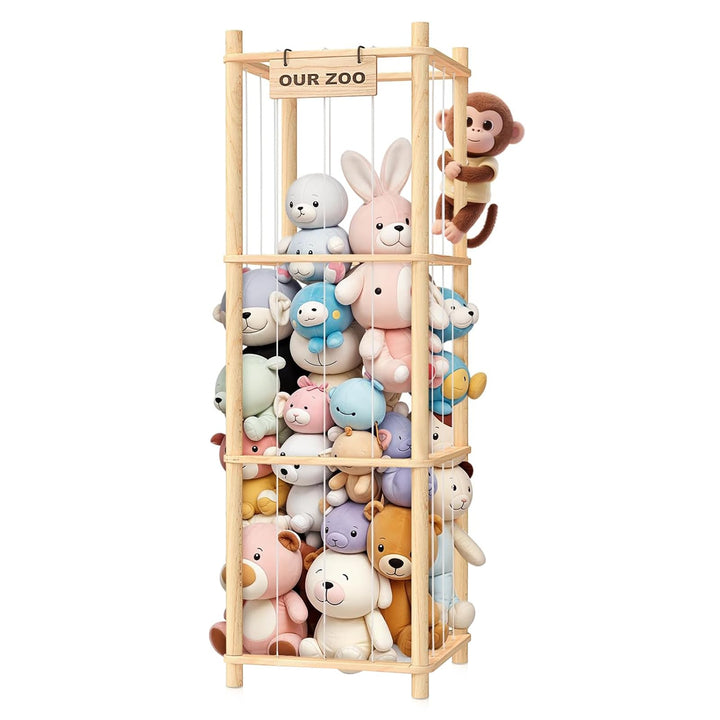MsisieIve Holz Kuscheltier Aufbewahrung,Stofftier Aufbewahrung,136 * 40 * 40cm plüschtier aufbewahru