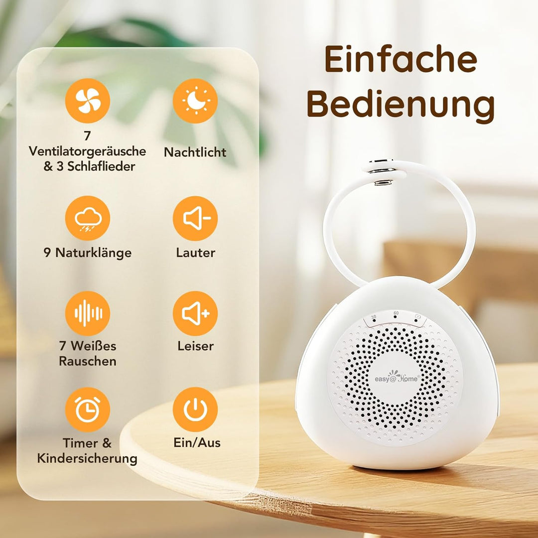 Easy@Home Mini-Gerät mit weissem Rauschen, für Babys, Erwachsene, Kinder, Schlaf, 30 beruhigende Ger