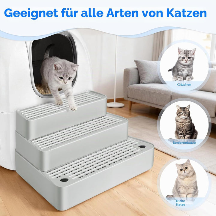 Verstellbare 3-stufige Katzentoilettenrampe, Katzen Treppen &amp; Stufen mit Filterfunktion, leicht zu r